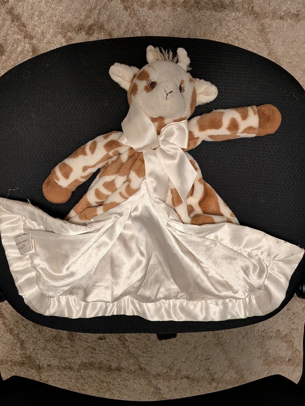 Bearington Baby Cream Brown Giraffe Plush Satin Security Blanket Lovey Nunu